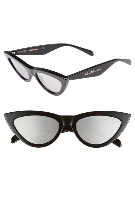 celine black mirrored cat-eye sunglasses|Celine 56mm cat eye sunglasses.